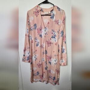 NORDSTROM Size M  Womens Floral Plunge 1/2 Button Long Sleeve
